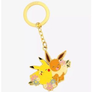 NWT Pokémon Pikachu & Eevee Flower Enamel Keychain